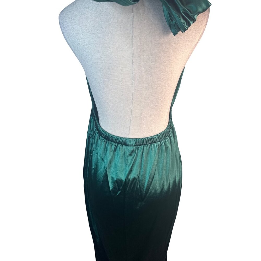 New Miss Ord Emerald Large Green Satin Halter Gown Tie & Plunging Neckline - Picture 6 of 14